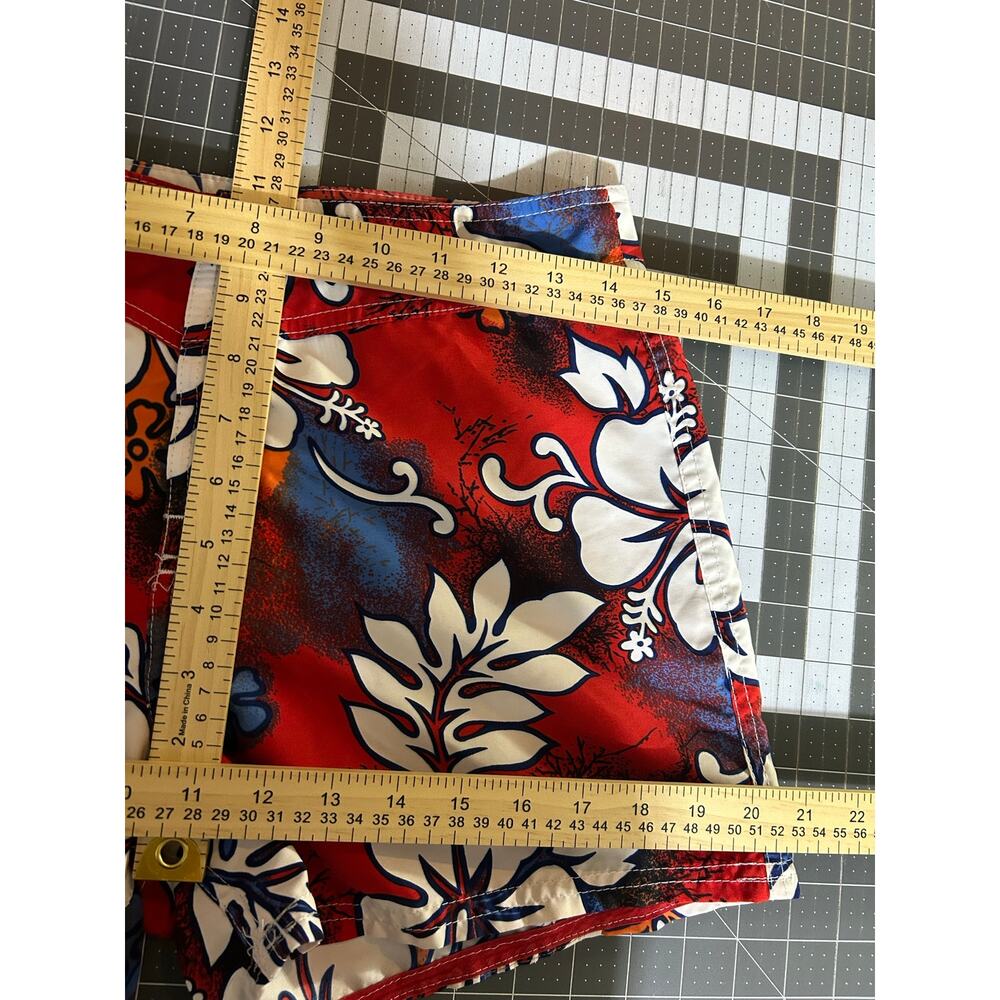 Vintage 90’s Hawaiian Board Shorts Coconut Girl Tropical Hibiscus Red Blue Sz 5 - Picture 6 of 8